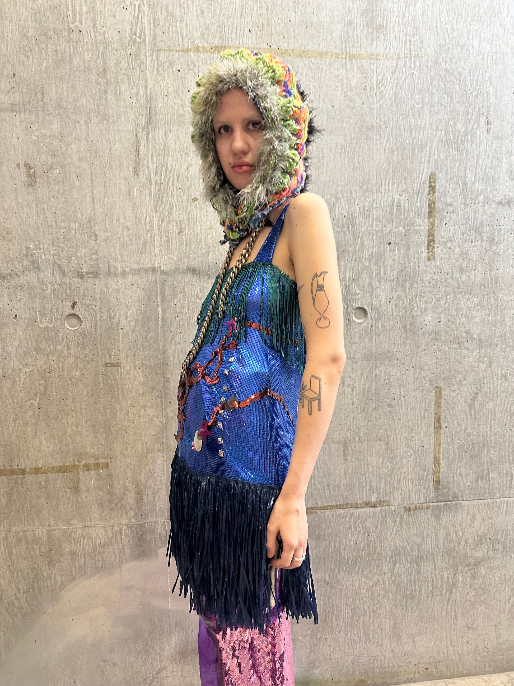 Galactic Blue Chainmail Fringe Party Dress