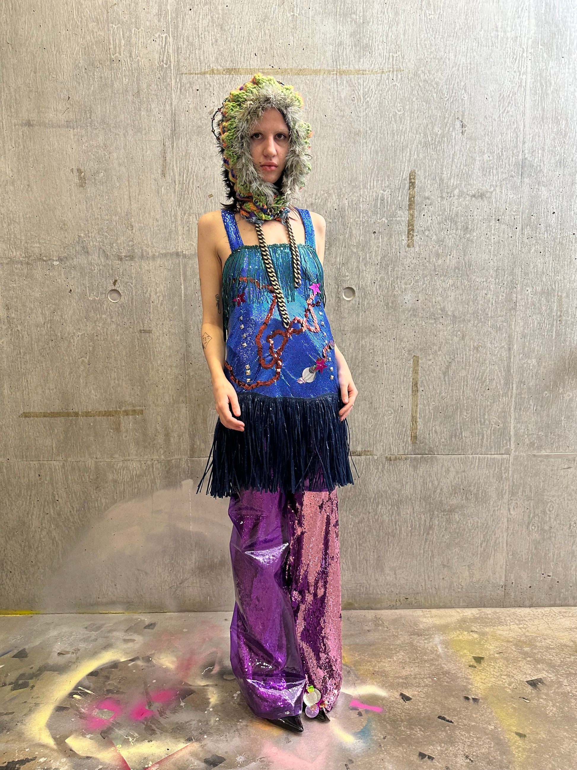 Double-Layer Sequin PVC Trousers