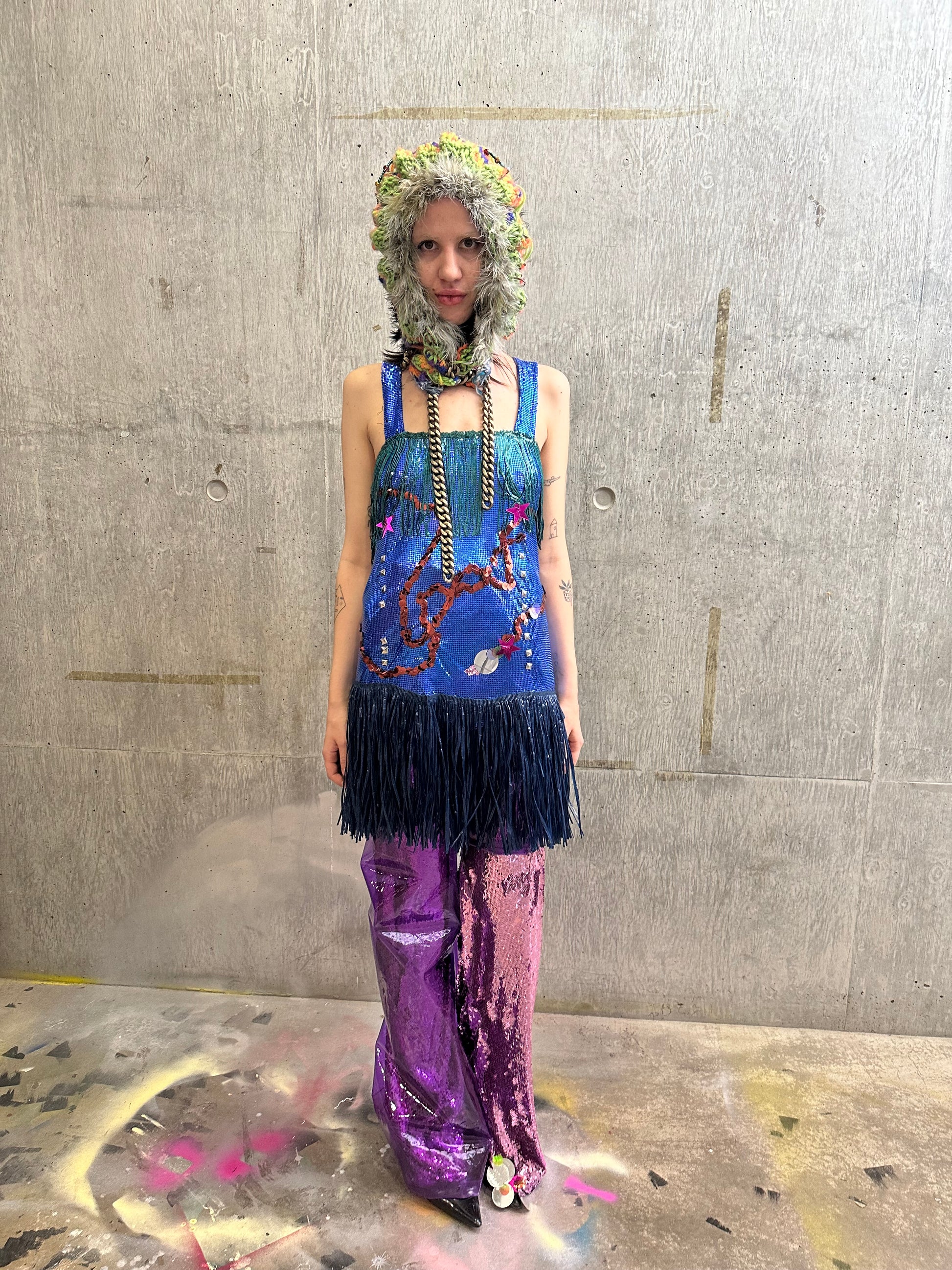 Galactic Blue Chainmail Fringe Party Dress