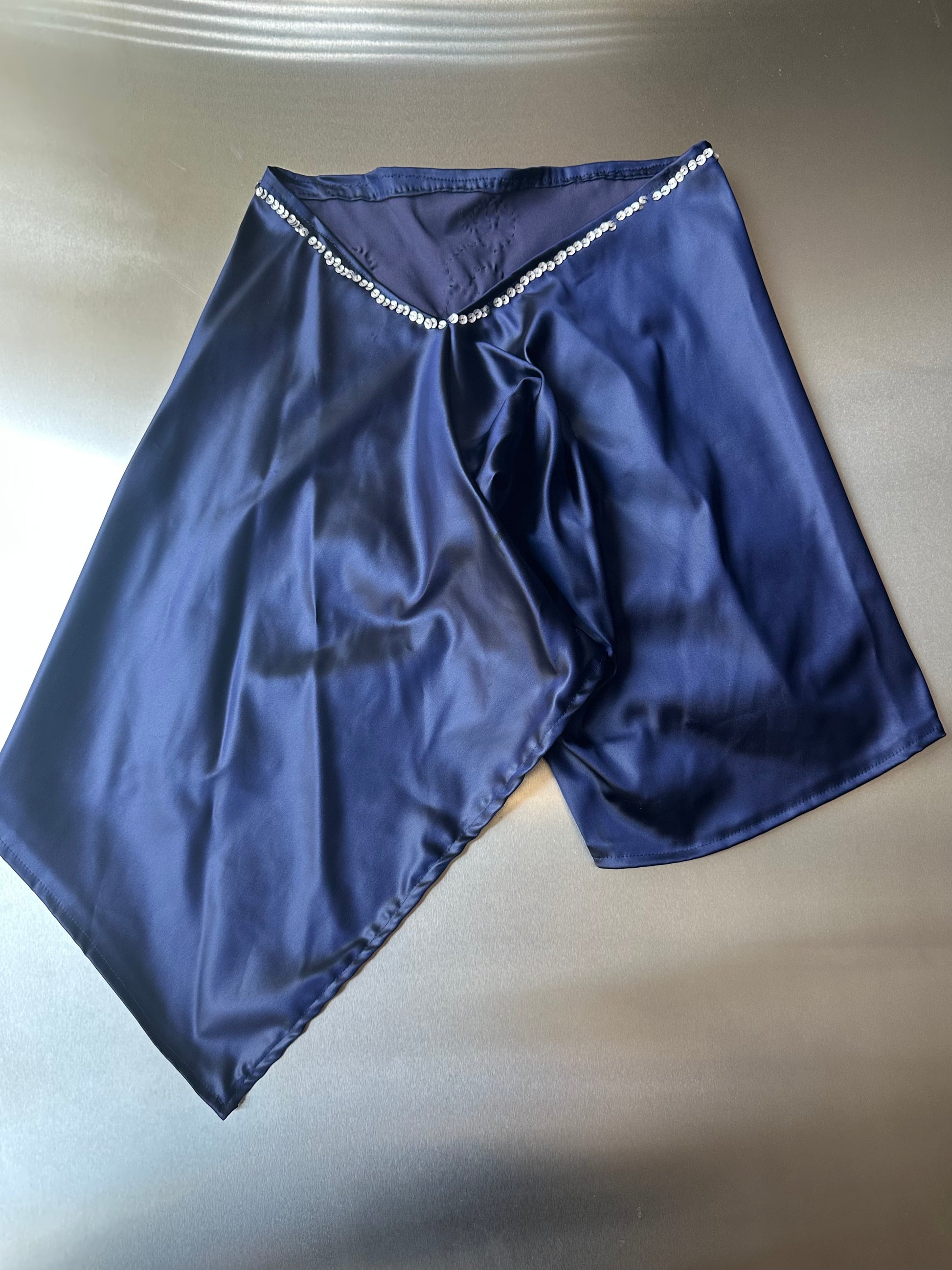 Purple Acetate Satin Sequin Embellished Asymmetric Shorts
