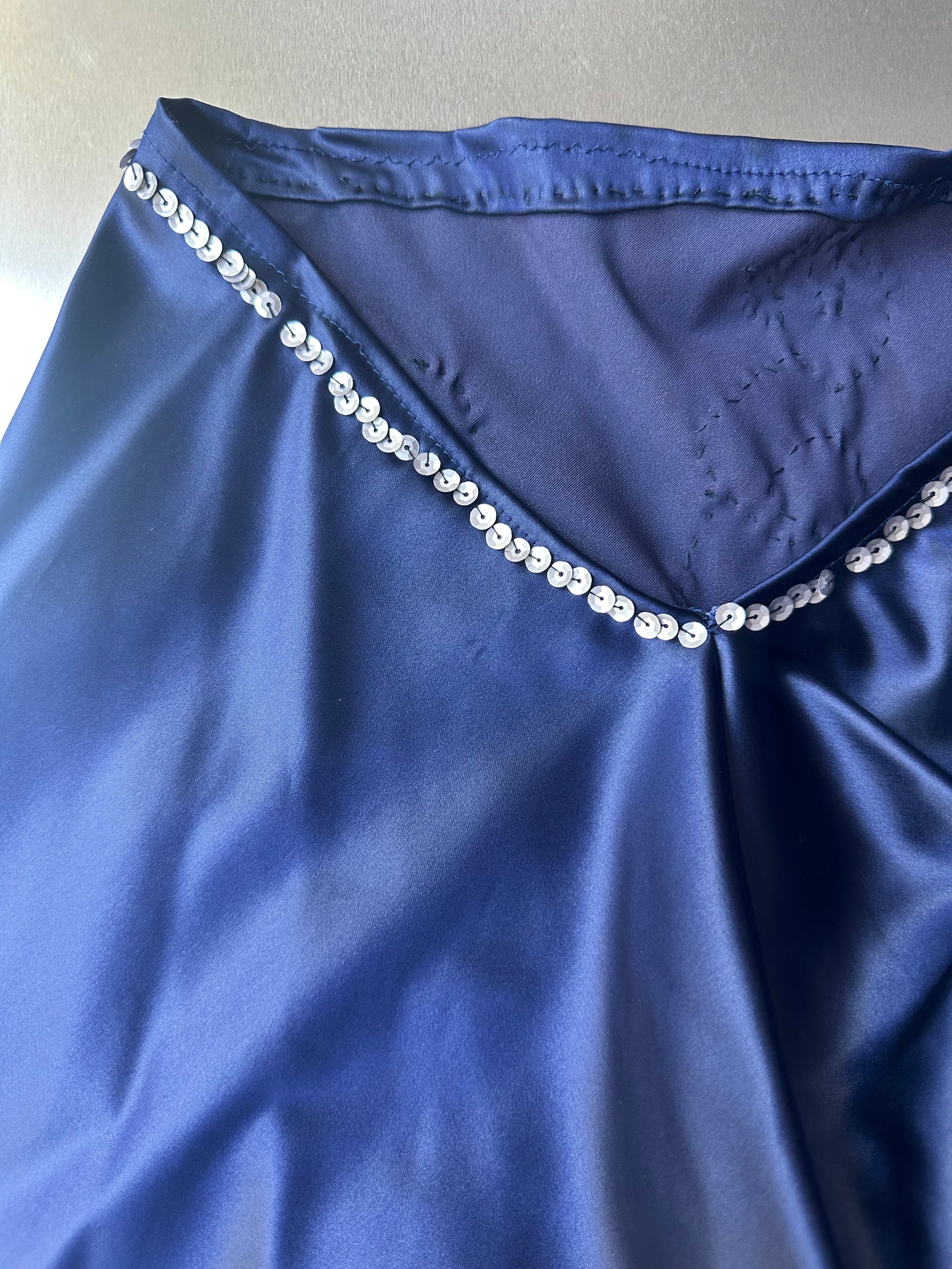 Purple Acetate Satin Sequin Embellished Asymmetric Shorts