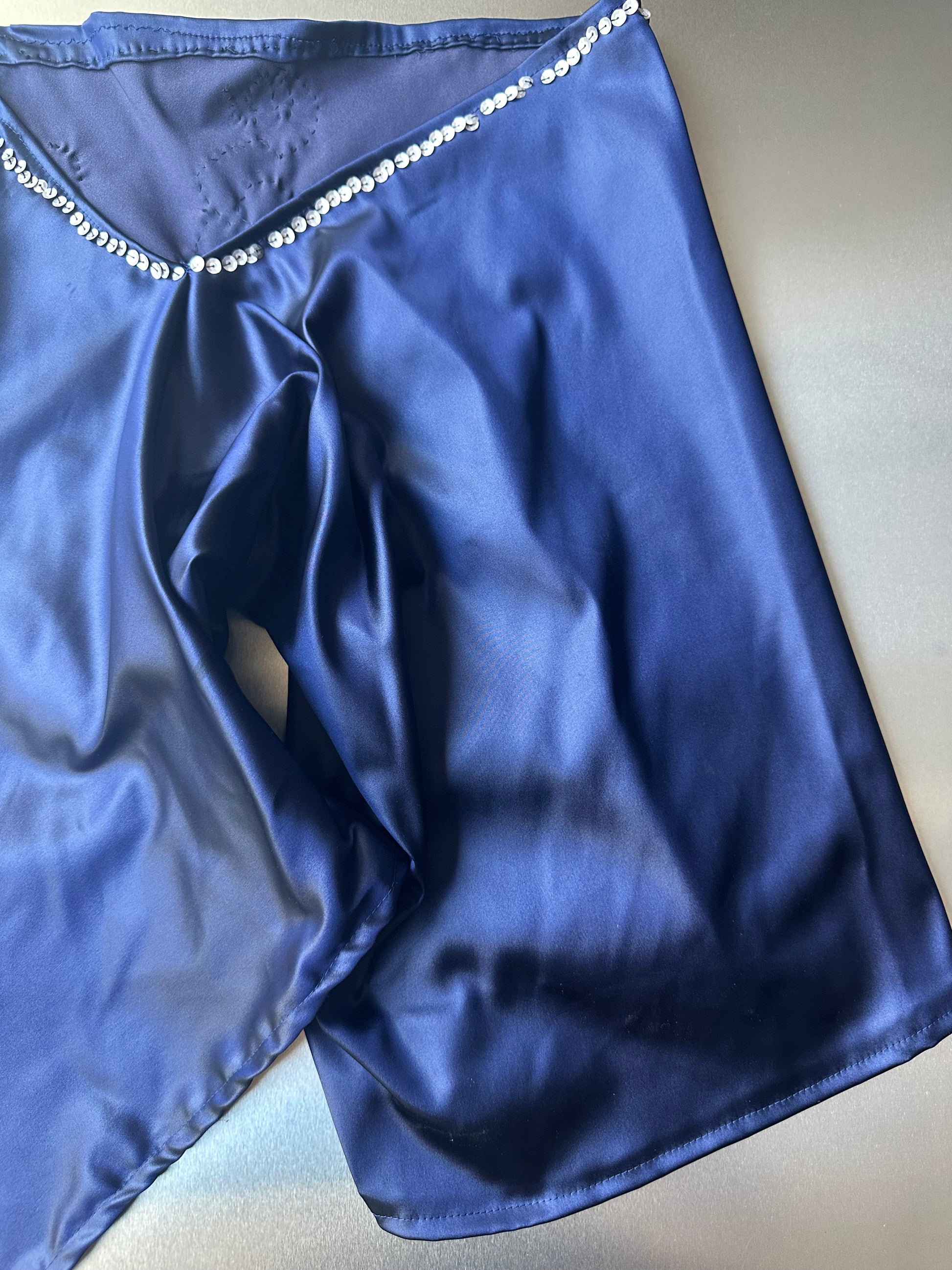 Purple Acetate Satin Sequin Embellished Asymmetric Shorts