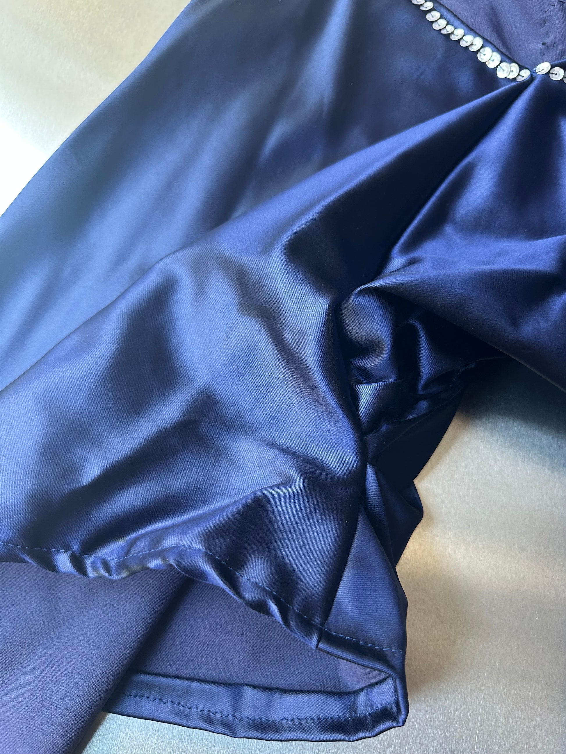 Purple Acetate Satin Sequin Embellished Asymmetric Shorts