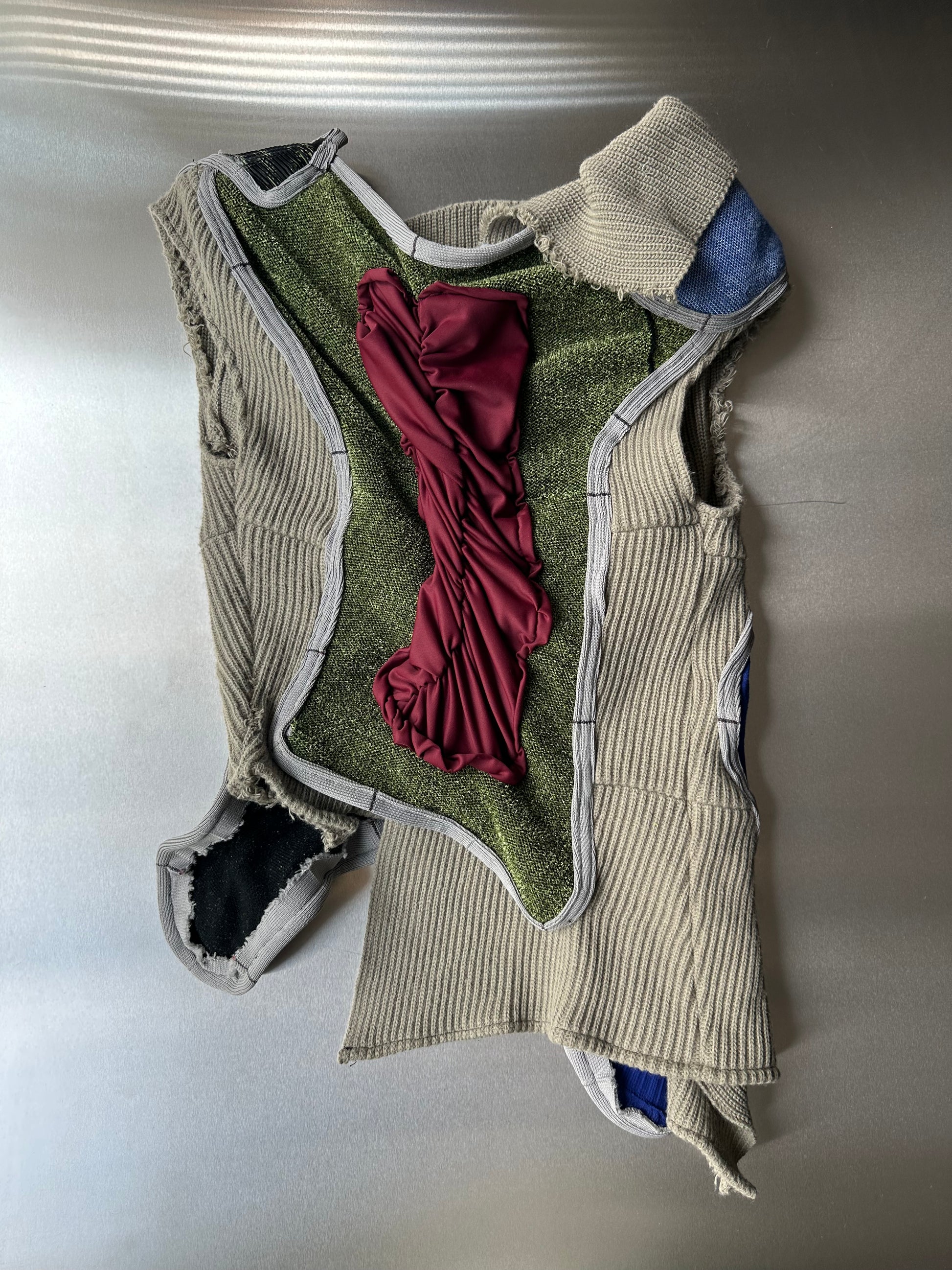 Irregular Sculptural Patchwork Knit Stretch Vest
