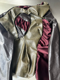 Asymmetric Draped Faux Leather &amp; Satin Sculptural Jacket