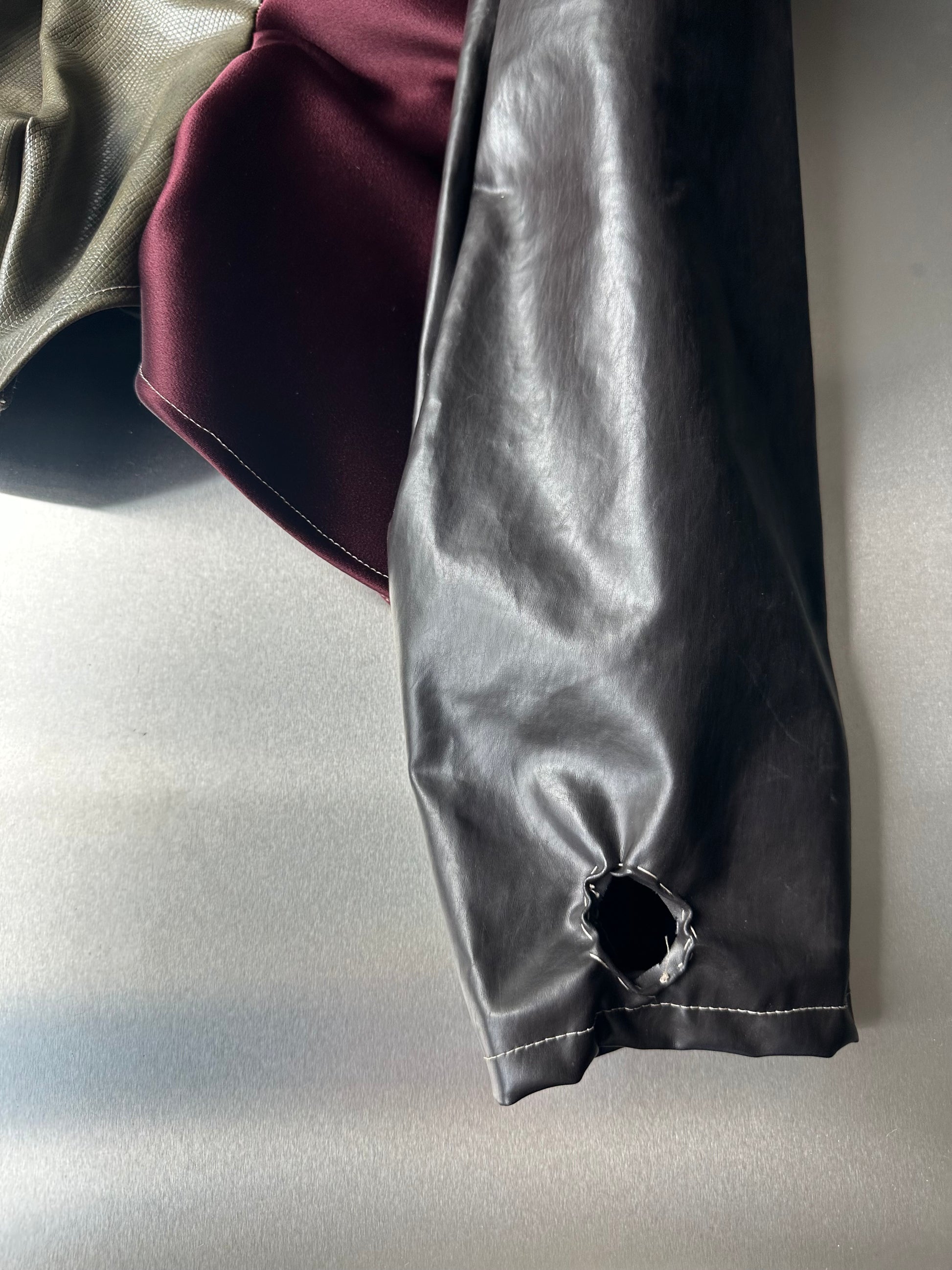 Asymmetric Draped Faux Leather &amp; Satin Sculptural Jacket