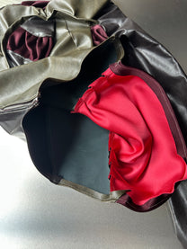 Asymmetric Draped Faux Leather &amp; Satin Sculptural Jacket