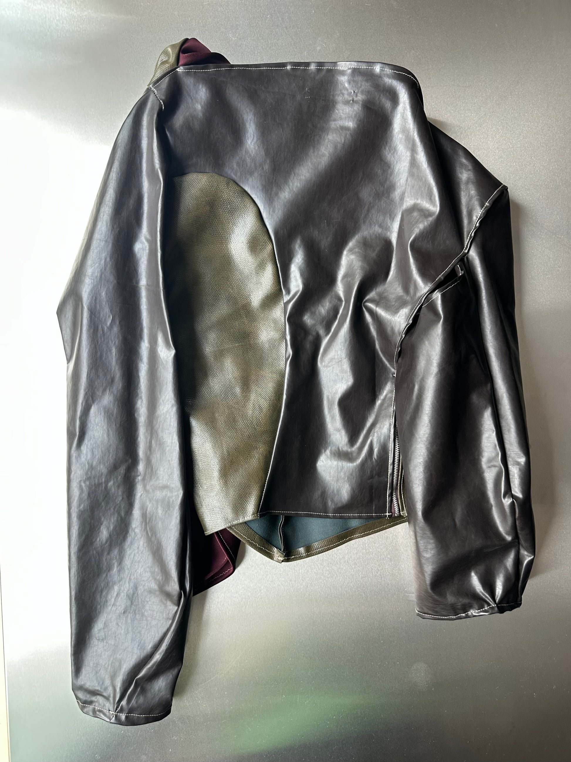 Asymmetric Draped Faux Leather &amp; Satin Sculptural Jacket