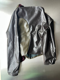 Asymmetric Draped Faux Leather &amp; Satin Sculptural Jacket