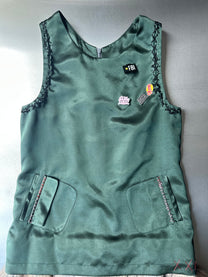 Military Green Satin &amp; Faux Fur Dress