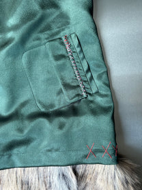 Military Green Satin &amp; Faux Fur Dress