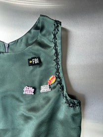 Military Green Satin &amp; Faux Fur Dress