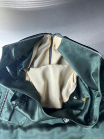 Military Green Satin &amp; Faux Fur Dress