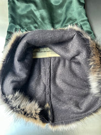 Military Green Satin &amp; Faux Fur Dress