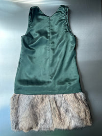 Military Green Satin &amp; Faux Fur Dress
