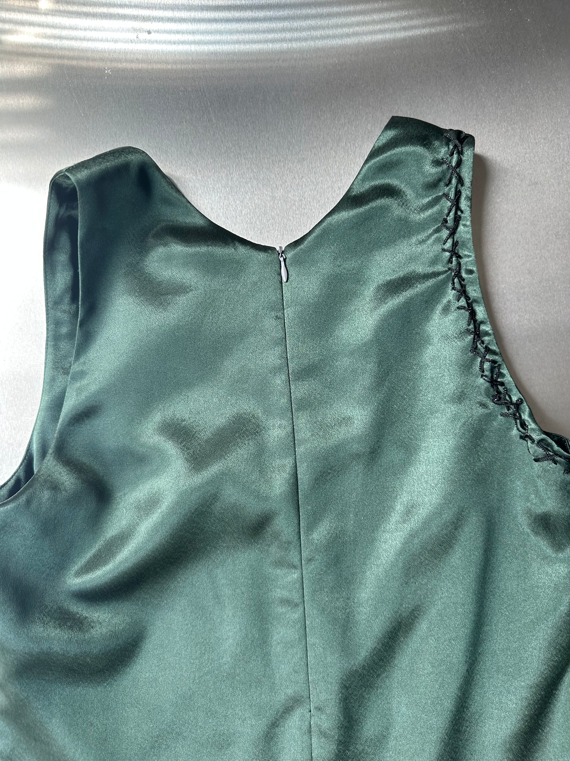 Military Green Satin &amp; Faux Fur Dress