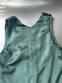 Military Green Satin &amp; Faux Fur Dress