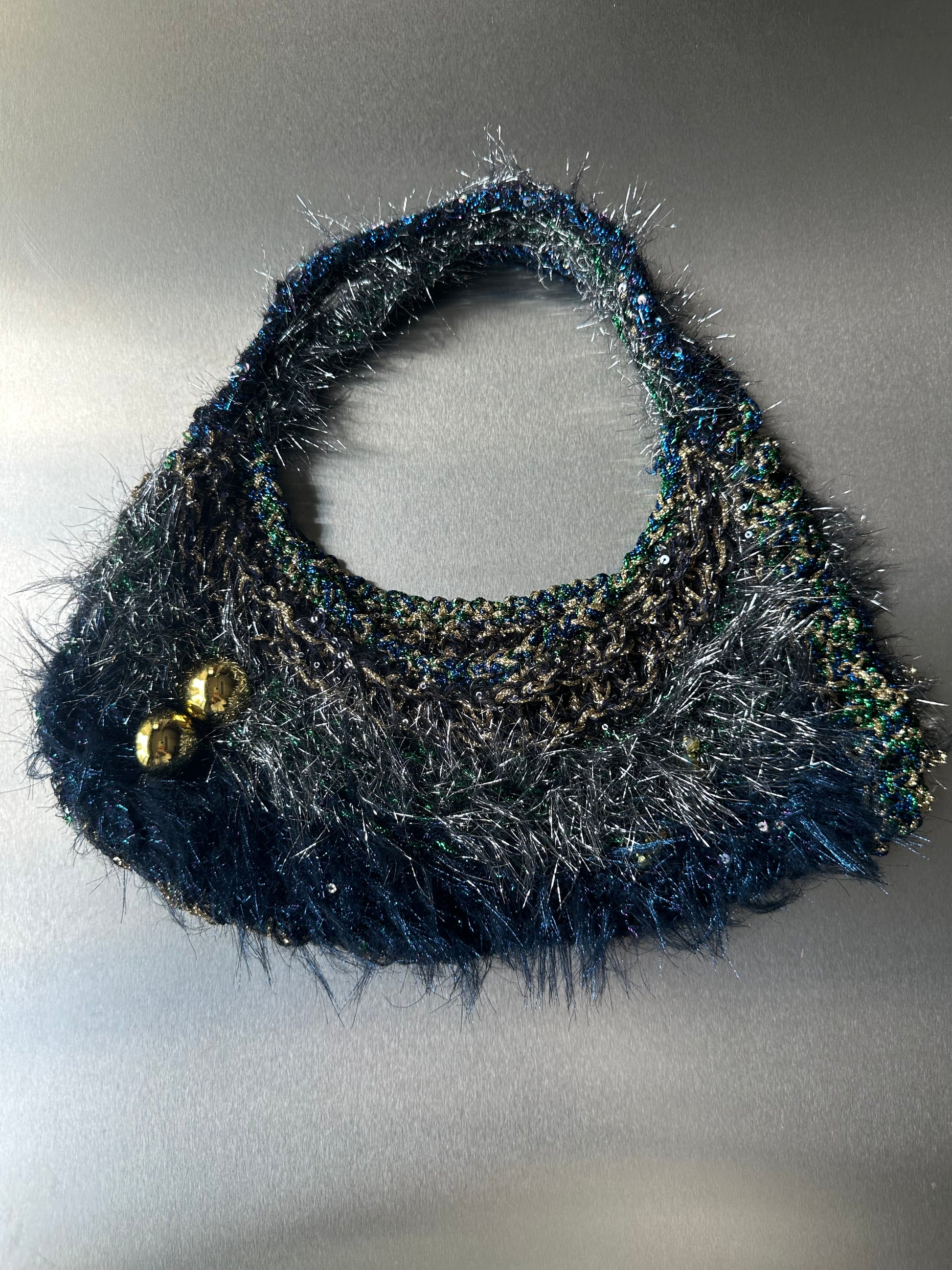 Hand-Crocheted Metallic Fibre Sculptural Handbag