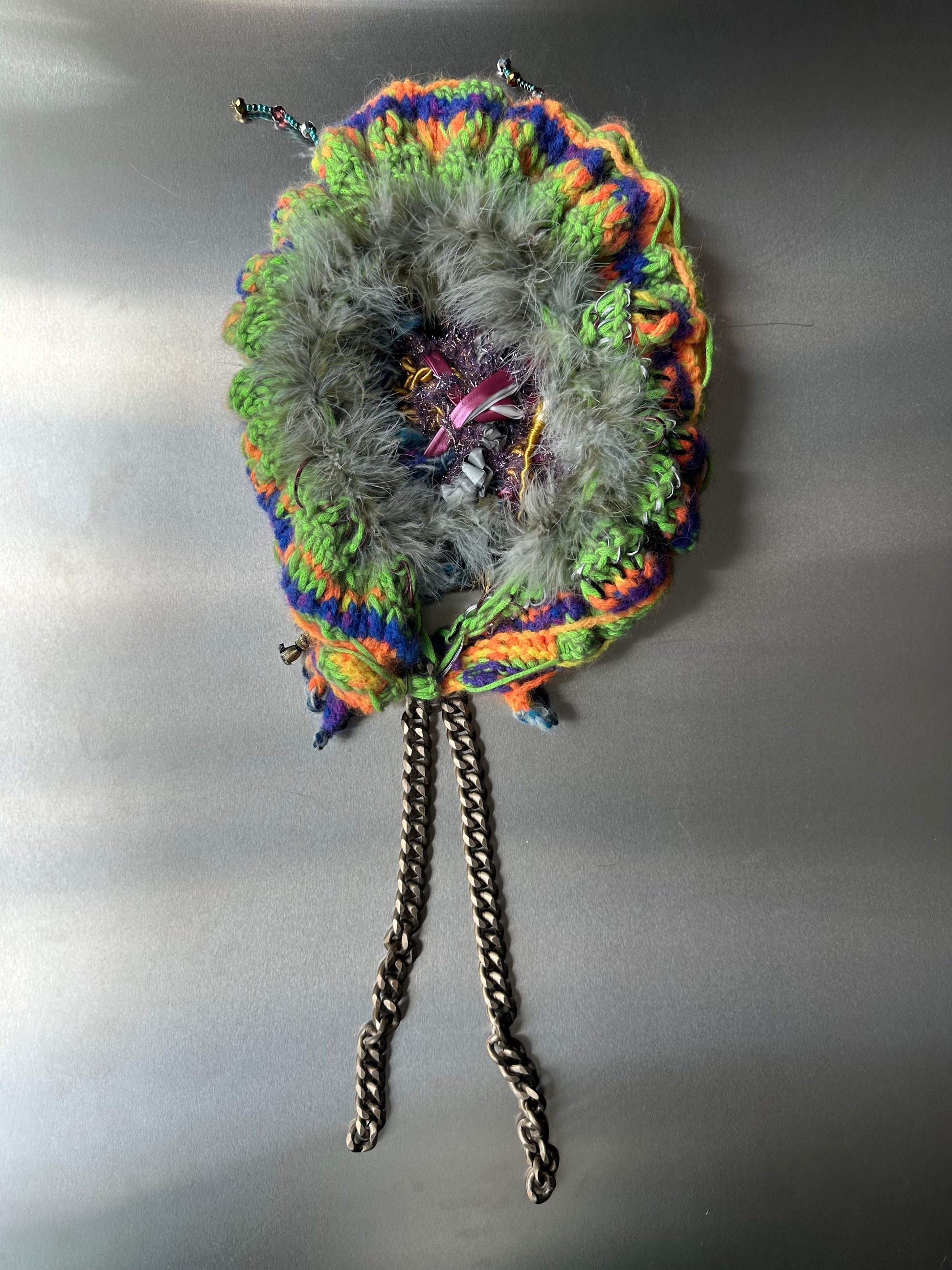 HAND CROCHET BEADED CHAIN HOOD