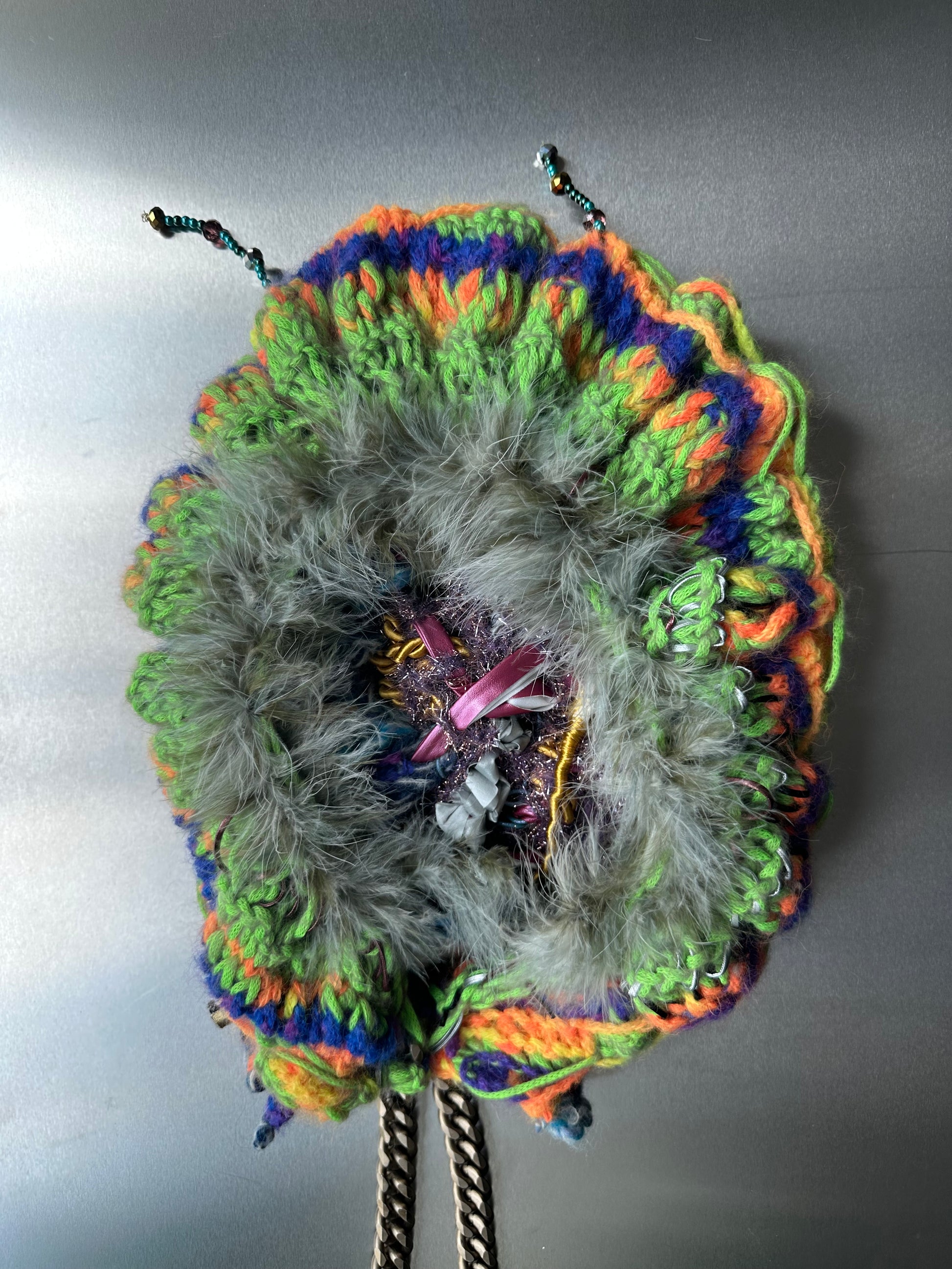 HAND CROCHET BEADED CHAIN HOOD