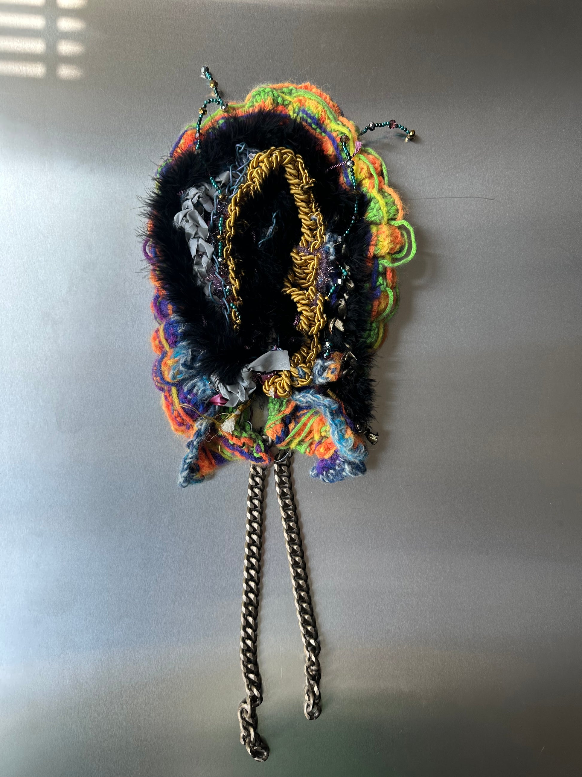 HAND CROCHET BEADED CHAIN HOOD