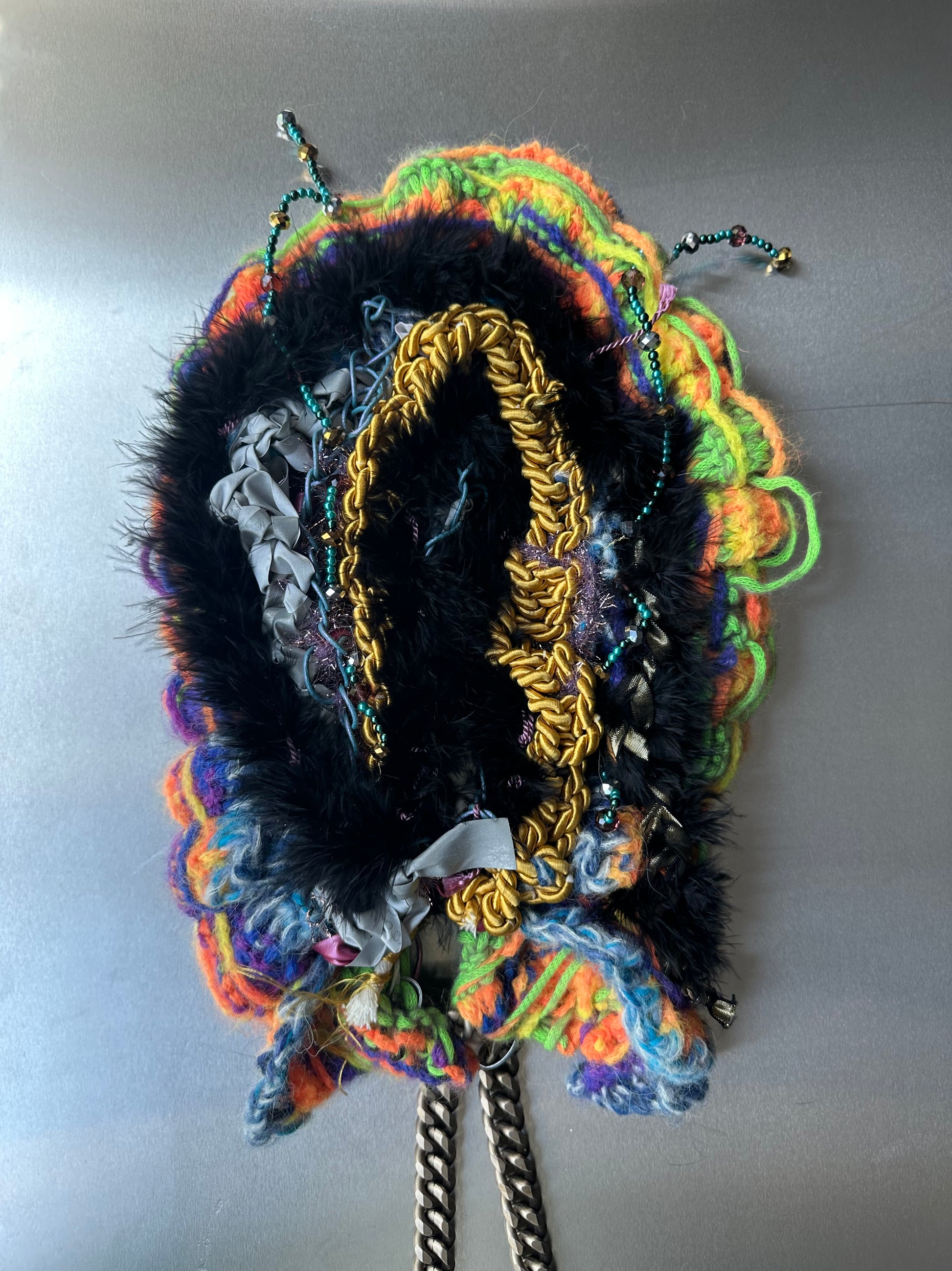 HAND CROCHET BEADED CHAIN HOOD