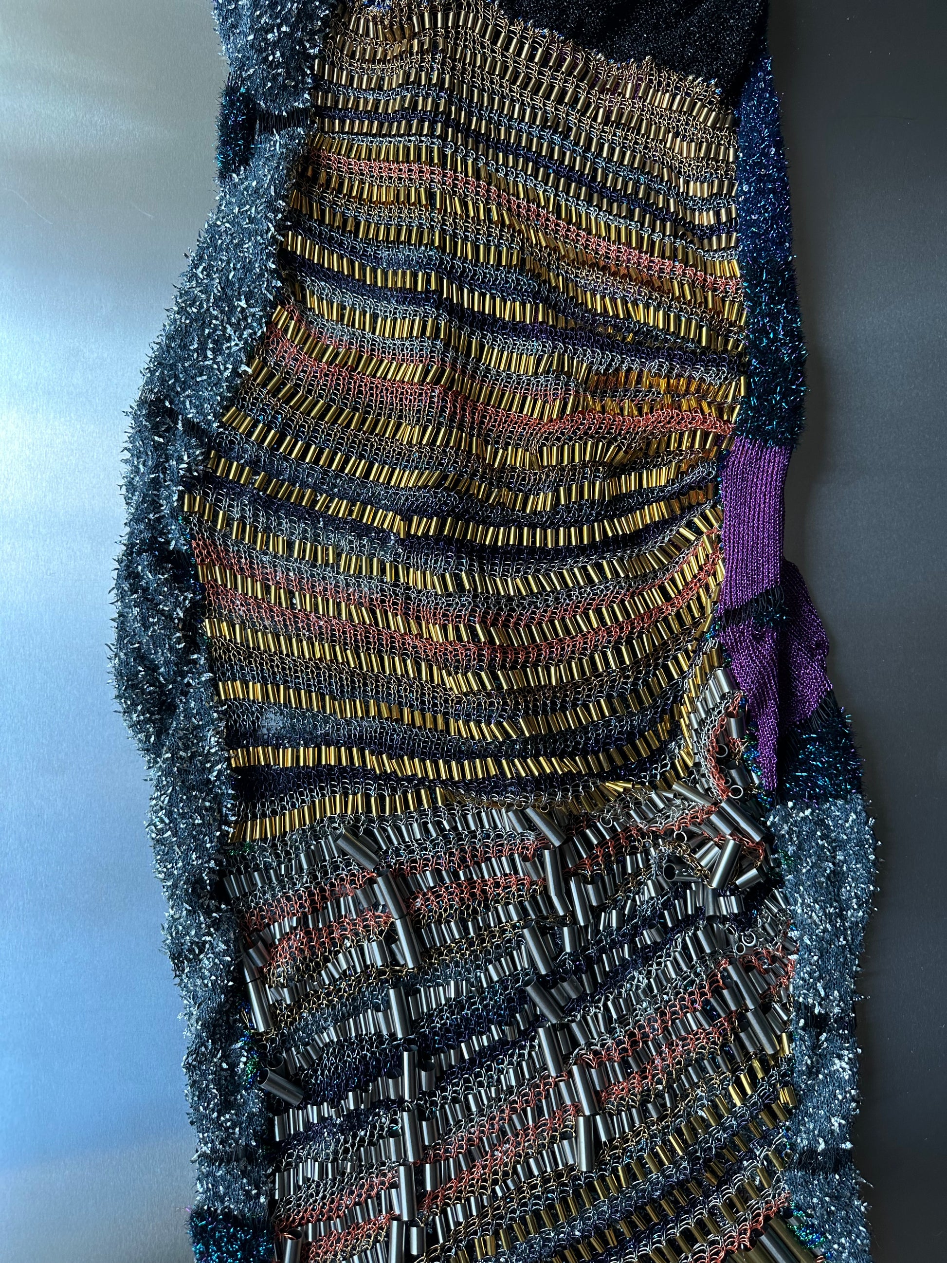 Look 3: Signal Seeker (One-of-One Asymmetric Butterfly-Inspired Hand-Knitted Couture Dress)