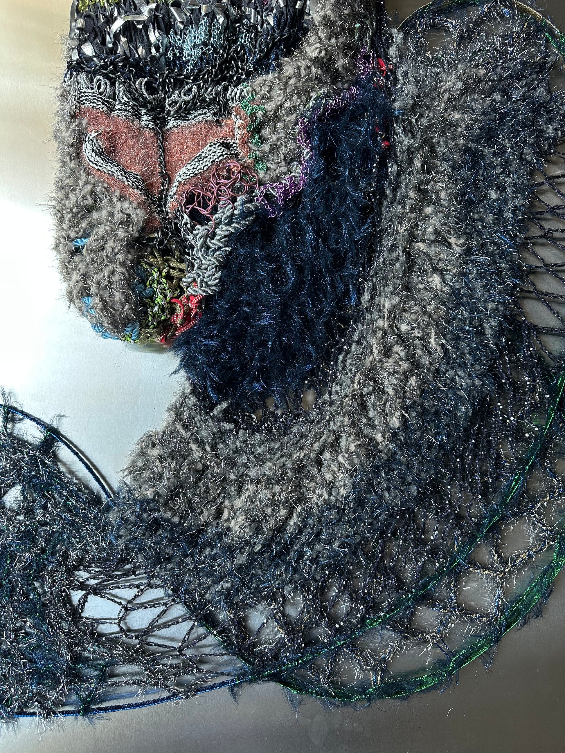 Look 4: Netborn Oracle (One-of-One Hand-Knitted Metal Chain Sculptural Boning Dress)