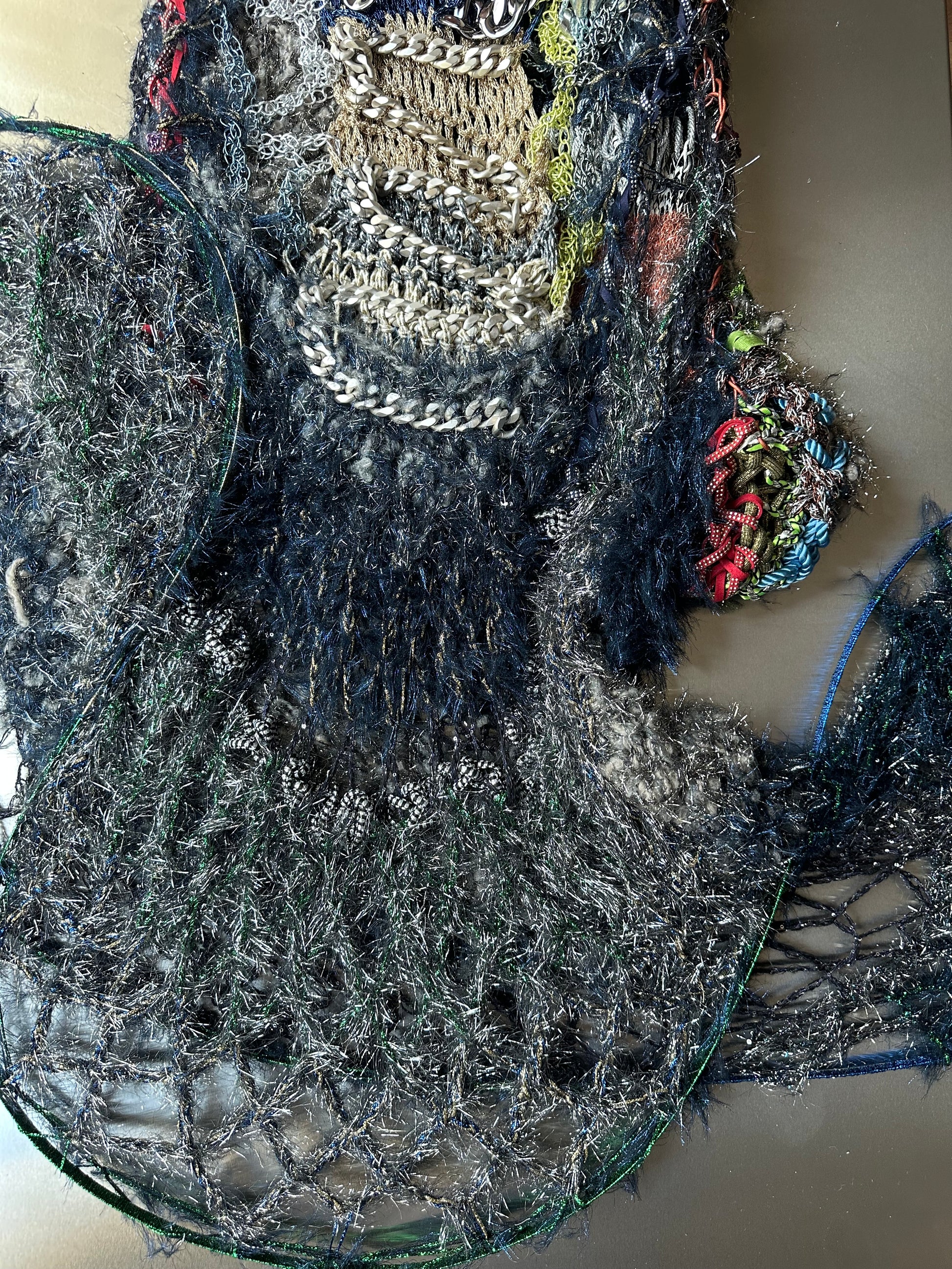 Look 4: Netborn Oracle (One-of-One Hand-Knitted Metal Chain Sculptural Boning Dress)