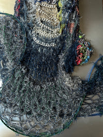 Look 4: Netborn Oracle (One-of-One Hand-Knitted Metal Chain Sculptural Boning Dress)
