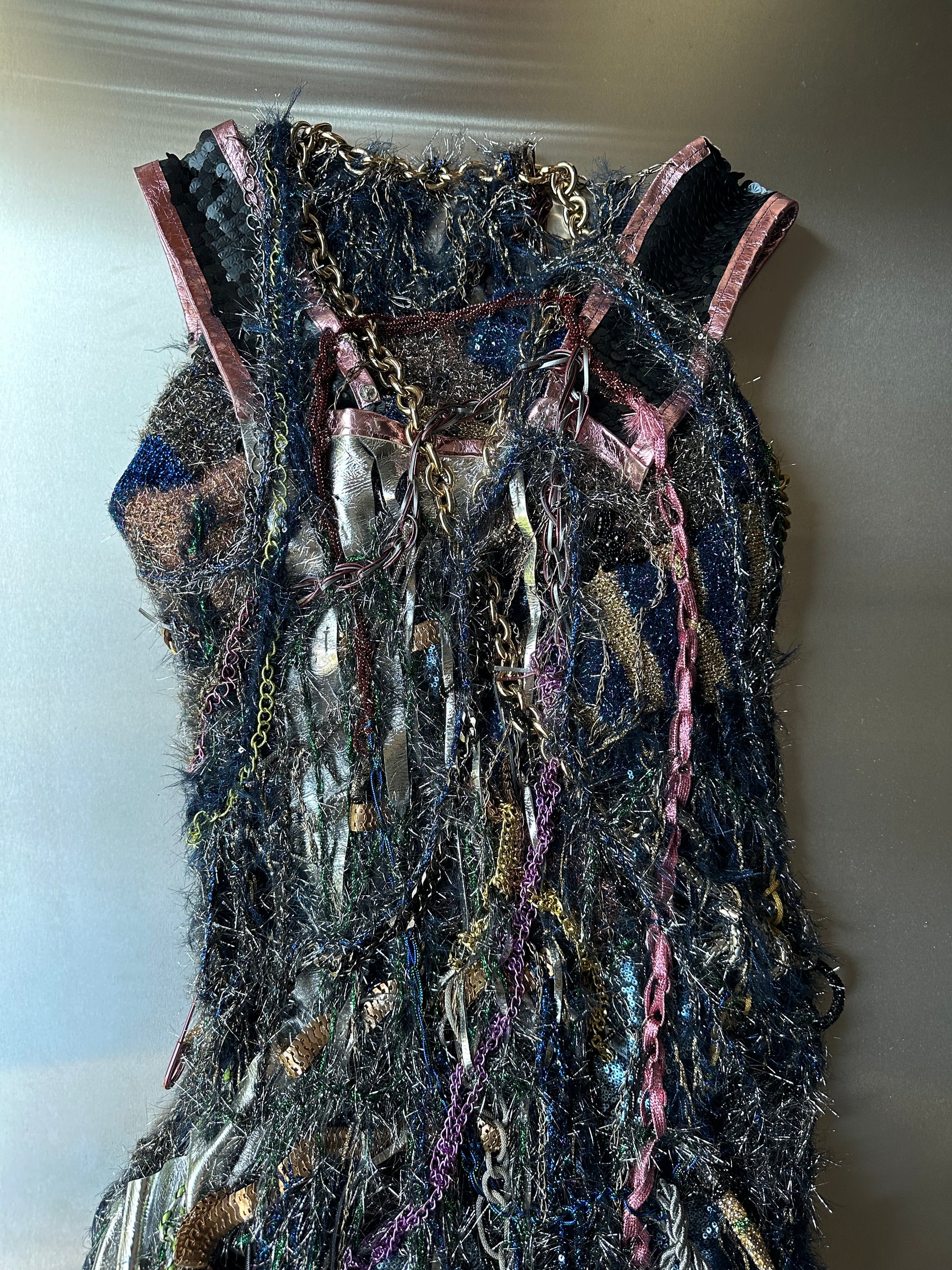 Look 1: Starforged Carapace (One-of-One Hand-Crocheted Metal Mixed-Media Couture Dress)