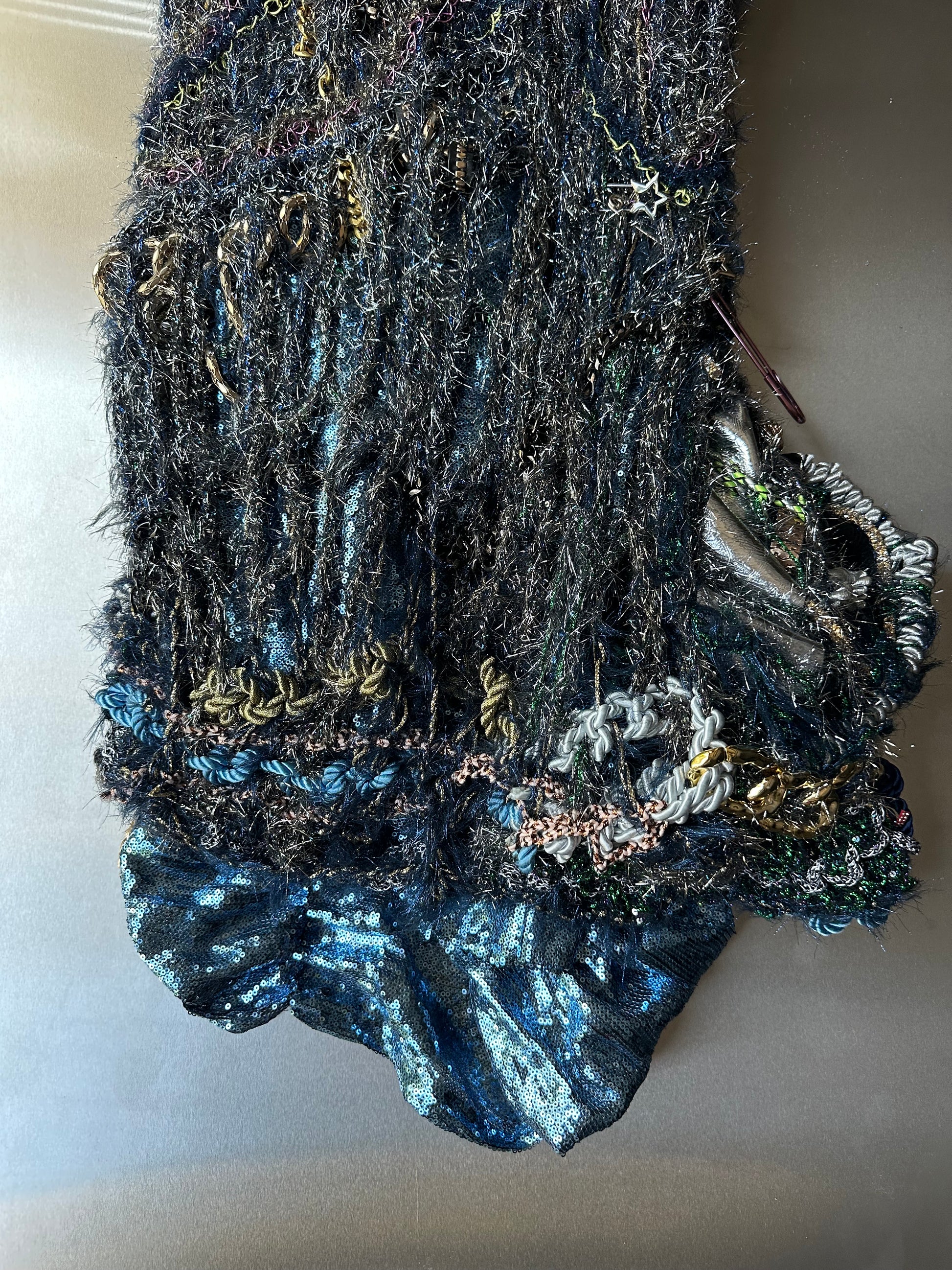 Look 1: Starforged Carapace (One-of-One Hand-Crocheted Metal Mixed-Media Couture Dress)