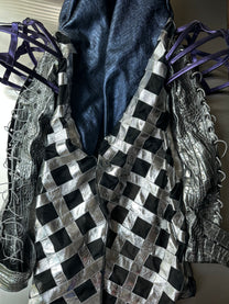 LOOK 7： Quantum Monarch (COSMIC CHEMIRA Metallic Leather Hooded Couture Jacket &amp; Wide Leg Trousers Set)
