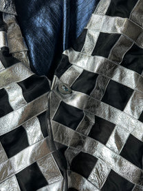 LOOK 7： Quantum Monarch (COSMIC CHEMIRA Metallic Leather Hooded Couture Jacket &amp; Wide Leg Trousers Set)
