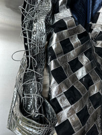 LOOK 7： Quantum Monarch (COSMIC CHEMIRA Metallic Leather Hooded Couture Jacket &amp; Wide Leg Trousers Set)