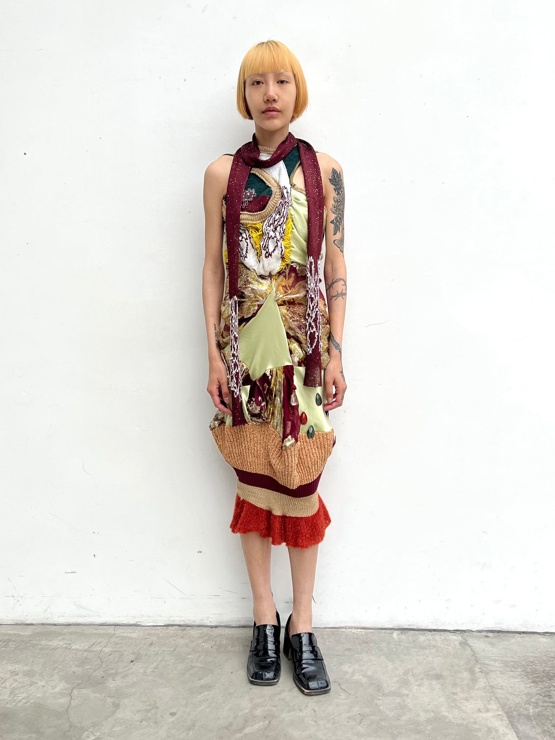 Celestial Bloom Draped Knit-Satin Dress + Matching Scarf