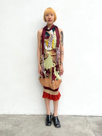 Celestial Bloom Draped Knit-Satin Dress + Matching Scarf