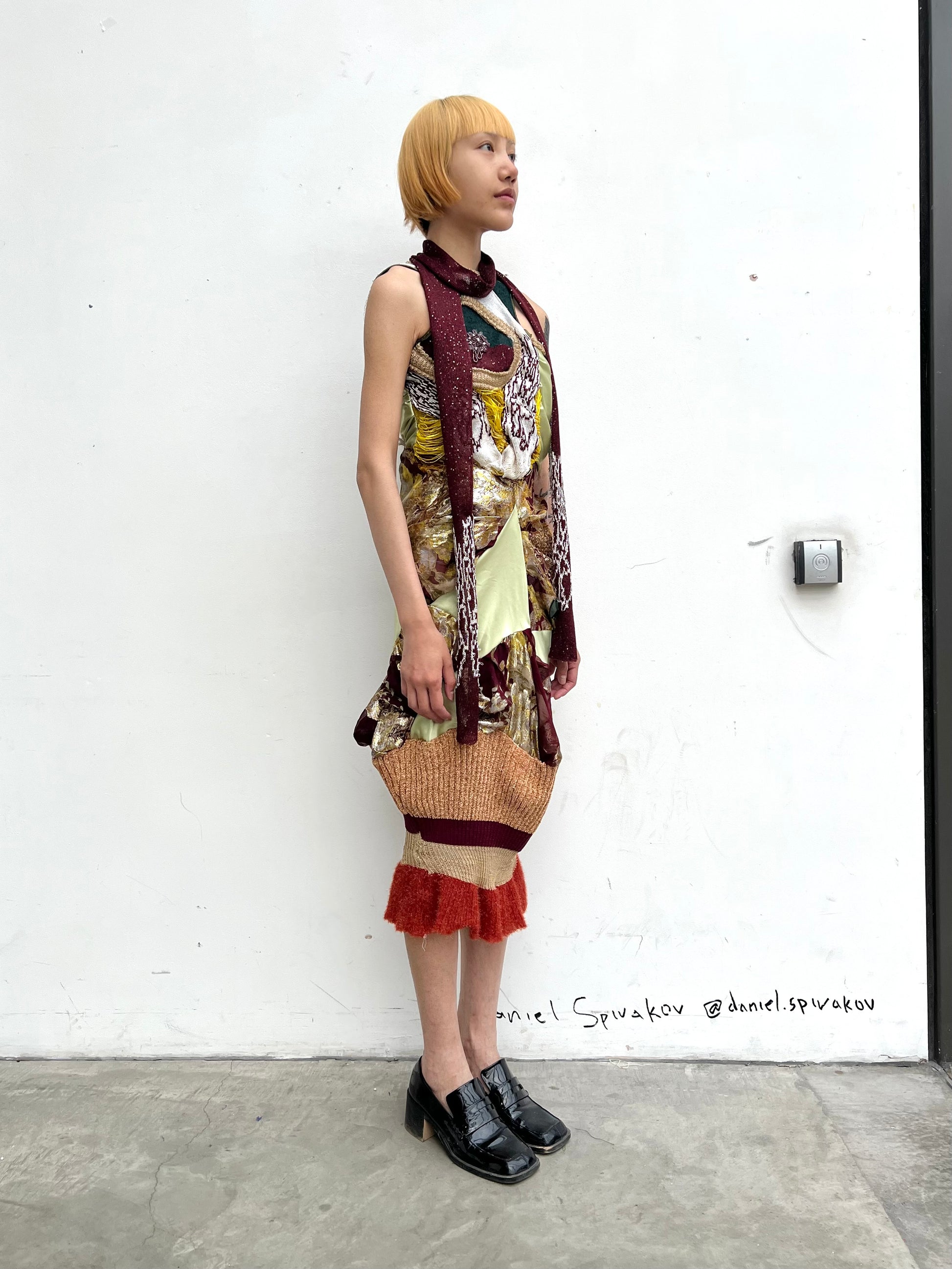 Celestial Bloom Draped Knit-Satin Dress + Matching Scarf