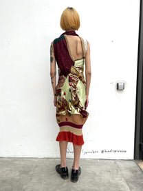 Celestial Bloom Draped Knit-Satin Dress + Matching Scarf
