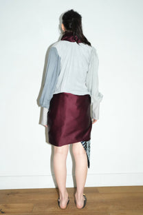 Burgundy Satin &amp; Suede Draped Coat