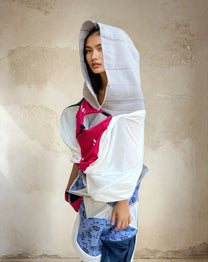 Cosmic Collage Draped Jersey Dress